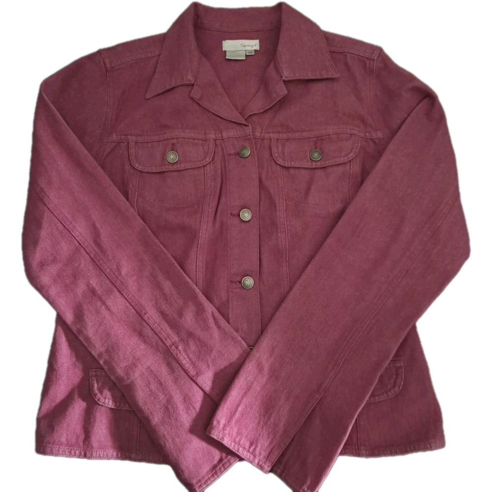 Spiegel Pink Denim Jacket Women's Size 14 Button Front 100% Cotton Blazer Style